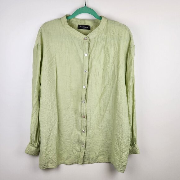 White Fox Oversized Crinkled Button Up Blouse Shirt Light Green sz S/M - Picture 1 of 8